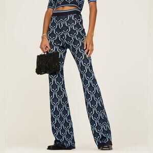Paco Rabanne Flare Knit Pants Geometric Blue Size Small Retails $790 Retro